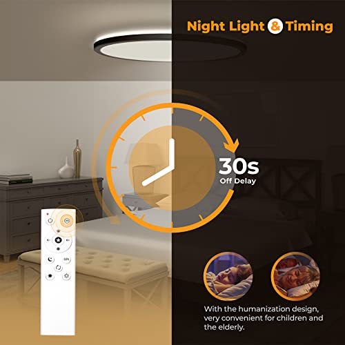 BLNAN LED Flush Mount Ceiling Light Fixture with Remote Control, 15.4 Inch 3000K-6500K Dimmable Round Low Profile Ceiling Lamp for Living Room Bedroom Kitchen - color: Black, size: 15.4 inches