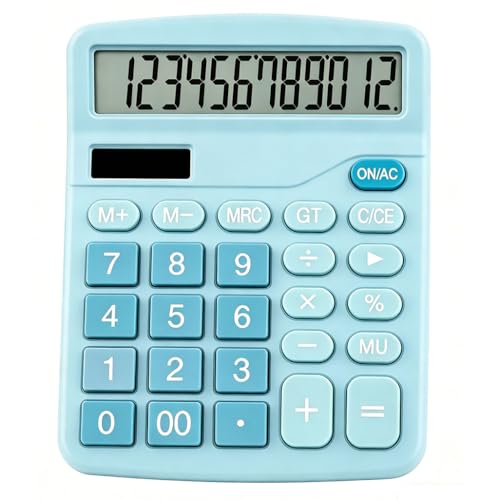 Desk Calculator for Home Office School, Desktop Calculators with Large 12-Digit Display for Kids Seniors Adults, Compact Basic Calculator for Daily Calculation (Blue)