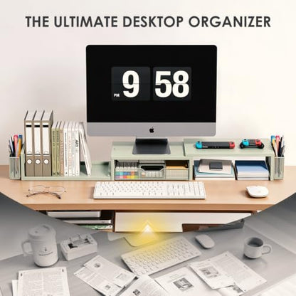OPNICE Desk Organizers and Accessories, Dual Monitor Stand Riser - color: Matte Green