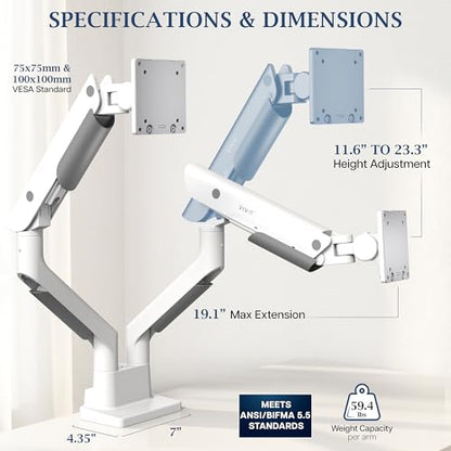VIVO PRO Heavy Duty, Premium Dual Ultra-Wide Monitor Tension Arm, 24 inch to 38 inch Screens, Holds 59.4 lbs per Arm, Desk Mount Monitor Stand for 2 Ultrawides, White, PRO-ST245W - color: White