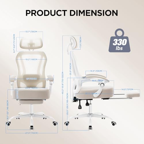 Ergonomic Office Chair with Footrest,Ultra Thick Desk Chair,Cream - color: Cream