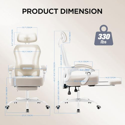 Ergonomic Office Chair with Footrest,Ultra Thick Desk Chair,Cream - color: Cream