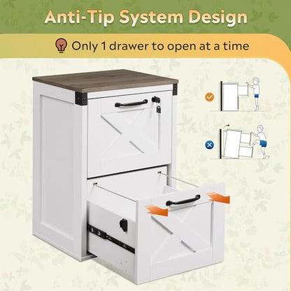 DEVAISE 2-Drawer File Cabinet with Lock, Wood Office Filing Cabinets, White - color: White