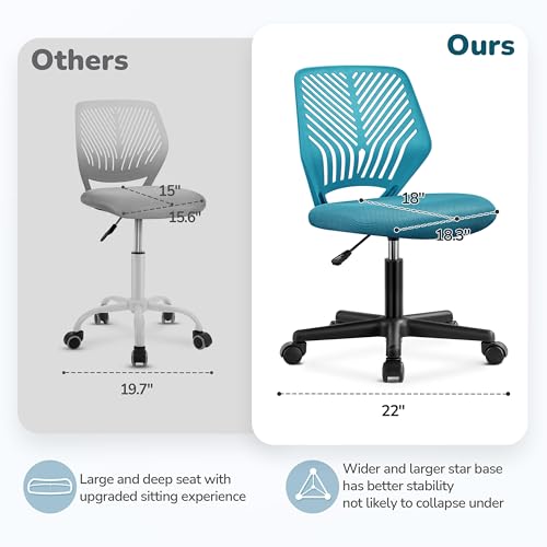 Topeakmart Armless Small Office Desk Chair, Adjustable Height Swivel, Turquoise - color: Turquoise