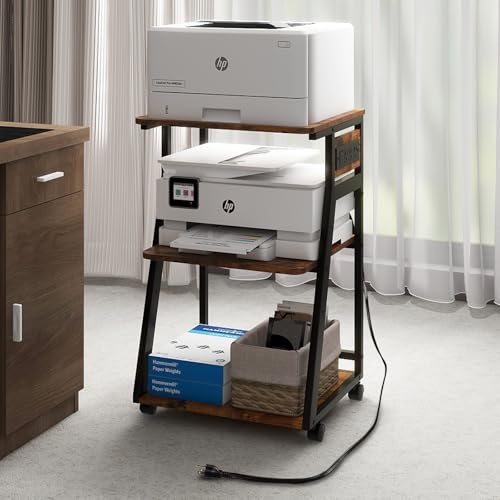 Natwind 3 Tier Printer Stand, 19.7"x15.7", with Charging Station,Retro - color: Retro, size: 19.7''x15.7''