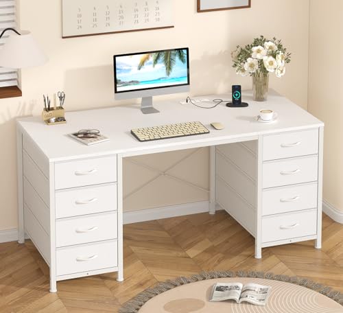 50 Inch Computer Desk with 8 Drawers for Home Office, Bedroom, Living Room - color: White, size: 18.9"D x 50.4"W x 29.3"H