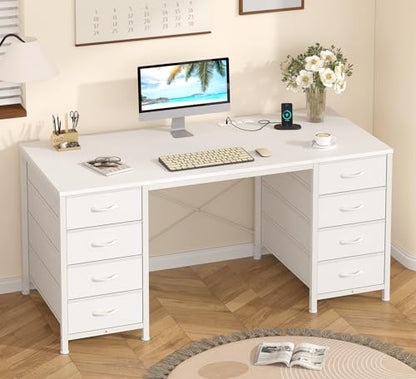 50 Inch Computer Desk with 8 Drawers for Home Office, Bedroom, Living Room - color: White, size: 18.9"D x 50.4"W x 29.3"H