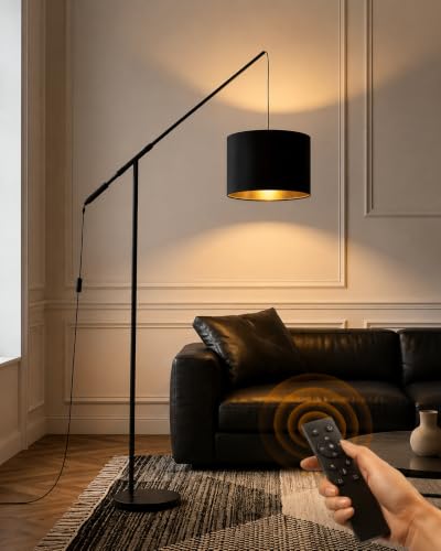 Arc Floor Lamp for Living Room, Dimmable Standing Lamp with Remote, Brightness & Color Temp Adjustable, Height Adjustable Arched Reading Light with LED Bulb, Black Tall Pole Lamp for Bedroom, Office - color: All Black