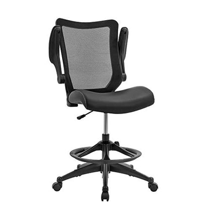 OfficeFactor Drafting Chair Tall Office Chair, 300 lb Capacity Standing Desk Chair, Adjustable & Ergonomic Desk Chair, Flip-Up Armrests, Mesh Back, Comfortable Leather (Black) - color: Black Drafting Chair