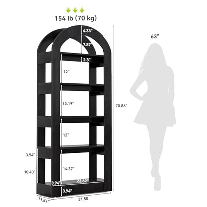 LITTLE TREE 5-Tier Bookshelf, Arch-Shaped Racks, Tall Standing Wooden Bookcase Display Shelf Modern Storage Solution (2, Black) - color: Black, size: 2