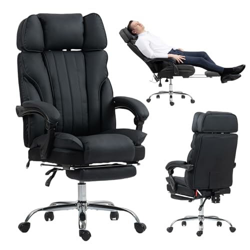 Office Chair with Adjustable Headrest for Heavy People 500LBS, Big and Tall Executive Office Chair with Extra Wide Seat, Footrest, Padded Armrests, Reclining, High Backrest