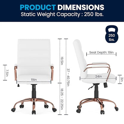 Flash Furniture Mid-Back LeatherSoft Executive Chair, White/Rose Gold - color: White Leathersoft/Rose Gold Frame
