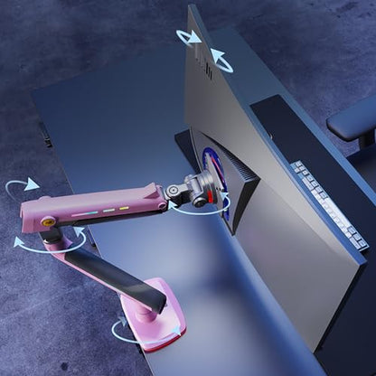 NB Gaming Monitor Arm or for 32 to 60 Inches Screen, Load up to 20 kg, VESA 75/100, RGB-Light, Heavy Duty, Multi Angle Adjustable, Premium Aluminum, Pink - color: Fantasy Pink