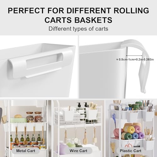 6 Pack White Rolling Cart Accessories with 6 Hanging Cup Holder and 6 Hooks - color: White