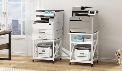 Fannova White 3D Printer Stand, Large Printer Table with Storage Shelf | 23.6"x23.6"x22.6", Home Office 2 Tier Rolling Printer Cart with Heavy Duty Industrial Wheels - All 4 Lock, Mini Fridge Stand - color: White