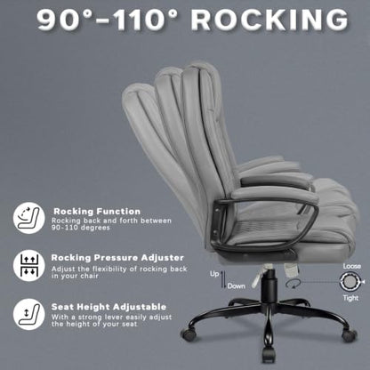 LEMBERI High Back PU Leather Executive Office Chair, Adjustable Swivel Computer Desk Chair with Padded Armrests for Home Office, Grey - color: Grey