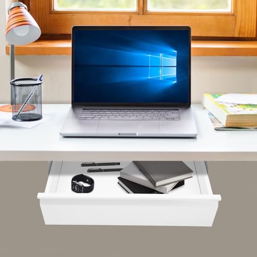 16in Under Desk Mounted Sliding Pull-out Drawer without Shell for Office Desk, Pull-out Drawer Storage Organizer for Sit Stand Workstation Store Keyboard, Mouse, White 15.7 * 9 * 3.7in