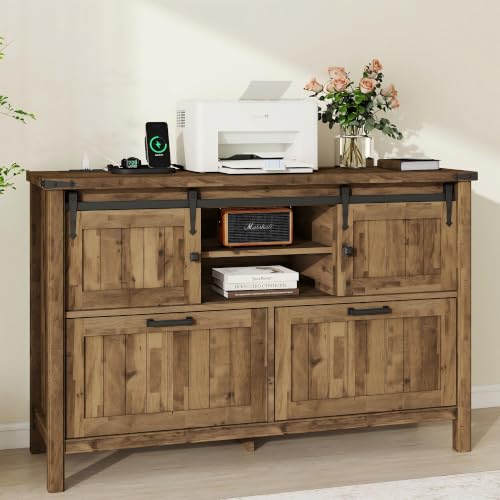 Farmhouse File Cabinet with Built-in Outlets, Rustic Brown | Filling Cabinet Printer Stand with 2 Large Drawers for Legal/ A4 /Letter Size, Home Office, Living Room, Entry Cabinet - color: Nature