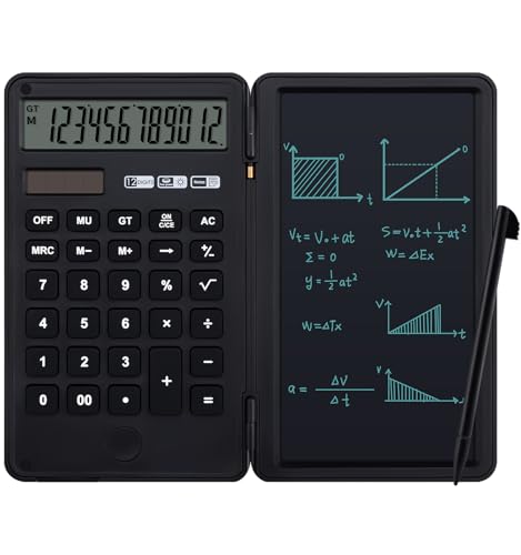 Desk Portable Large Calculator, Small Calculator with Writing Notepad,Black | Basic Calculator, More Lightweight and Portable, 12 Digit Large Display Multi-Function for Office, Home & Financial (Black) - color: Black-L