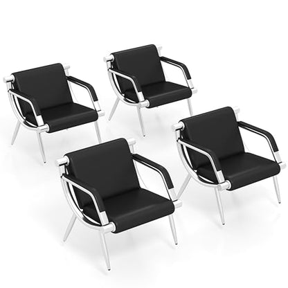 Kinsuite 1-seat Waiting Room Chairs - 4pcs Office Reception Chairs for Salon Barber Bench Airport Bank Hall PU Leather, Black - size: 1-seat*4