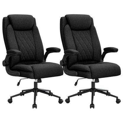 ralex-chair 2 Pack Big and Tall Office Chair -500 lb Heavy Duty Office Chair for Big Man, Fabric High Back Executive Office Desk Chair with 120° Tilt Rock,Computer Desk Chair with flip up arm - Black - color: Black, size: set of 2
