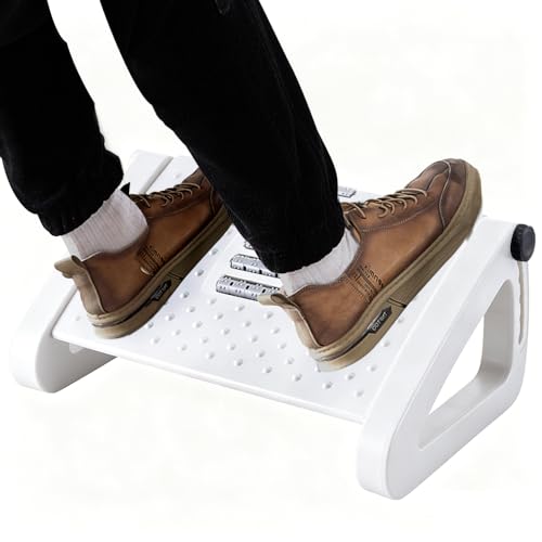 CasaZenith Foot Rest, Six Heights Adjustable Foot Rest Under Desk at Work | Ergonomic Foots Stool for Under Office Desks, Under Desk Footrest with Foot Massage Roller, Chair Footrest - White - color: White