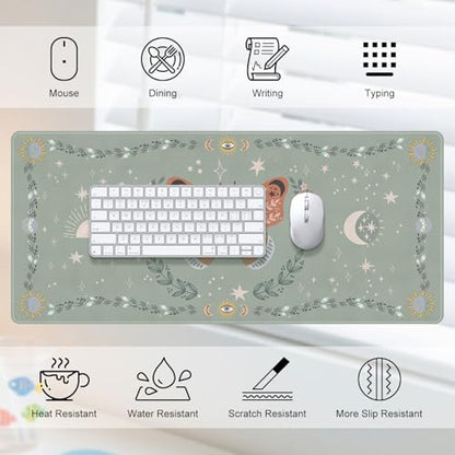 DINKY Leather Desk Pad, Green Butterfly Laptop Computer Desk Keyboard Mat, Table Protector Blotter Mat, Non-Slip Large Mouse Pad for Office/Work/Home 35.4" x 15.7" - color: Green Butterfly