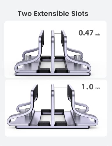 UGREEN 2-Slot Vertical Laptop Stand Holder Desk Compatible with MacBook Pro Air Laptop Stand Desktop Adjustable, Lenovo Ideapad, Surface Book, HP Notebook, Dell Chromebook Up to 17.3 Inch, Space Gray - size: 2-Slot