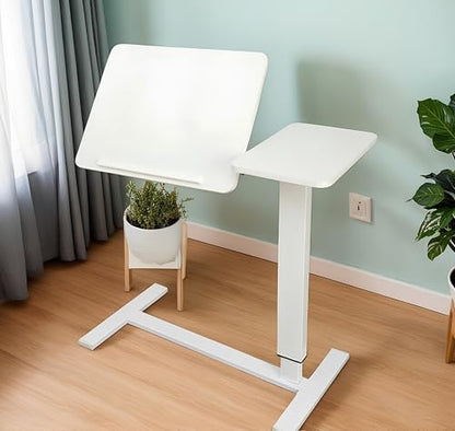Height Adjustable Overbed Table with Wheels Mobile Rolling Bedside Desk, Tilting Laptop Stand & Tray Table for Bed, Sofa and Hospital Use(White+Tilting) - color: White+tilting