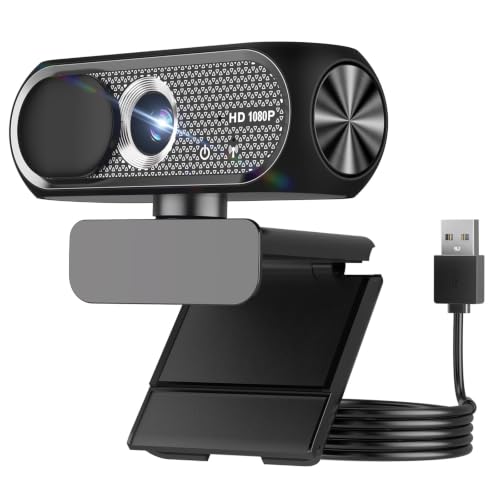 1080P HD Webcam with Microphone, Noise Cancellation, Privacy Cover, Play USB Webcam for Laptop, Desktop, PC, Mac, Streaming (Glossy Black)