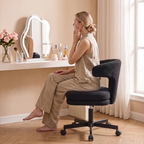 GTPLAYER Swivel Office Desk Chair with Wheels, Adjustable Height Vanity Chair with Back Support, Comfy Rolling Stool for Home Office, Bedroom & Makeup Vanity, Sweet Gift for Girls and Women - color: Pure Black