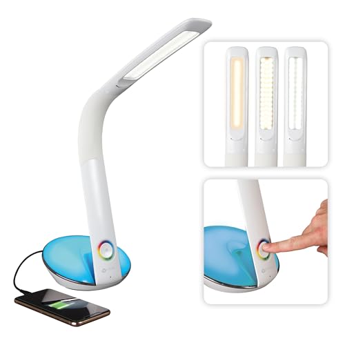 OttLite LED Desk Lamp with Color Changing Base and USB Port, White