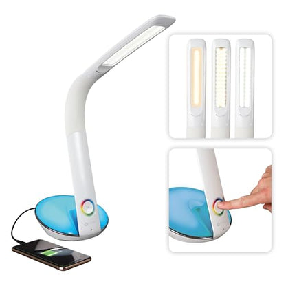 OttLite LED Desk Lamp with Color Changing Base and USB Port, White