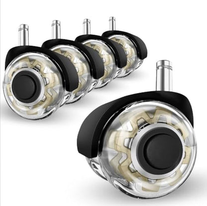 Minewill 2" Office Chair Wheels - Protection for Hardwood Floors and Carpet | Heavy Duty 2000 LBS, 360° Silent Smooth, Standard Stem 7/16″* 7/8″(11mm*22mm),Office Furniture Casters Set of 5(Gold) - color: Gold