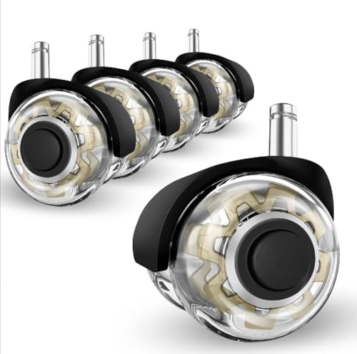 Minewill 2" Office Chair Wheels - Protection for Hardwood Floors and Carpet | Heavy Duty 2000 LBS, 360° Silent Smooth, Standard Stem 7/16″* 7/8″(11mm*22mm),Office Furniture Casters Set of 5(Gold) - color: Gold