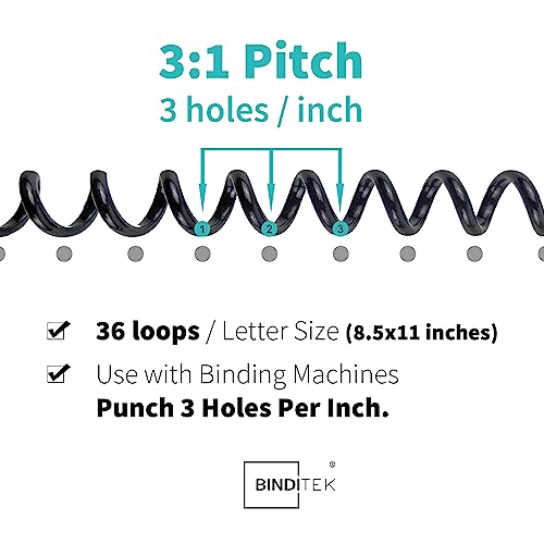 Binditek Plastic Spiral Binding Coils, Multi Size 3:1 Pitch, Black 60 Pack - size: Multi Size , 3:1pitch, style: 60P , Black