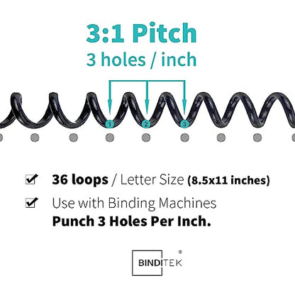 Binditek Plastic Spiral Binding Coils, Multi Size 3:1 Pitch, Black 60 Pack - size: Multi Size , 3:1pitch, style: 60P , Black
