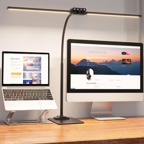 24W Led Desk Lamps with Base for Office Home, 31.5-in Double Head, Black - color: Base-Black