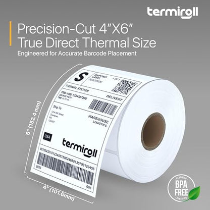 4x6 Thermal Shipping Labels Roll – 350 Precision Cut Direct Thermal Labels, Commercial Grade Strong Adhesive, Compatible with Rollo, Zebra, MUNBYN & iDPRT Printers - size: 4x6 - 1 Roll | 350 Labels