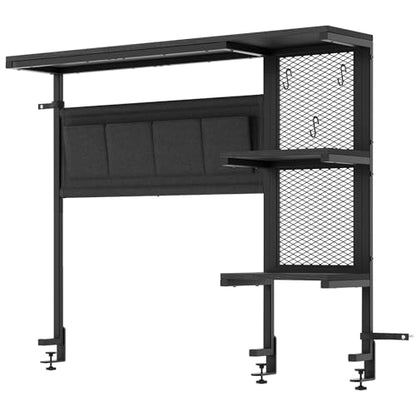 Clamp On Desk Shelf, 3-Tier Above Desk Extender with Pegboard & Hooks, Metal & Wooden Desktop Bookshelf & Organizer, Tabletop Storage Rack for Office Accessories, 38.3" W x 33" H, Black