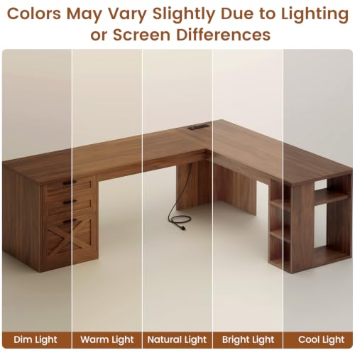 SEDETA 67" Farmhouse Executive L Shaped Desk with 3 Drawers - color: Brown, size: L Shaped Desk (67")