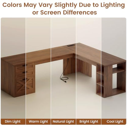 SEDETA 67" Farmhouse Executive L Shaped Desk with 3 Drawers - color: Brown, size: L Shaped Desk (67")