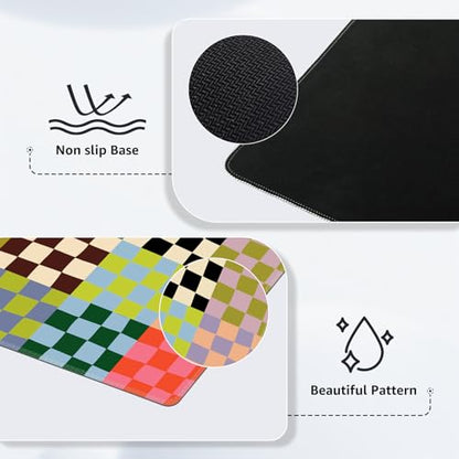 iCasso Desk Mat,Cute Desk Cover for Women,35.4x15.7in,Checkered | Computer Mat for Home Office,Non-Slip Mousepad with Stitched Edges,Retro Keyboard Mat,Smooth Water-Resistant - color: A-Retro Checkered