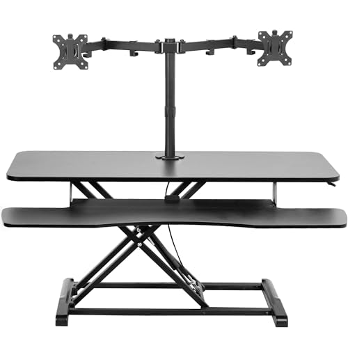 VIVO Height Adjustable 42 inch Standing Desk Converter with Dual 13 to 30 inch Monitor Stand, Sit Stand Monitor Mount and Desk Riser, Black, DESK-V042KB-M2 - color: Black, size: 42"