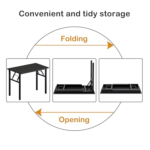 Need Office Computer Desk 39.3 Inch Sturdy Folding Laptop Table Black | Black Frame Writing Gaming Work Table/Foldable Home Office Desk/Sewing Table, No Assembly Required - color: Black & Black Frame, size: 39inch
