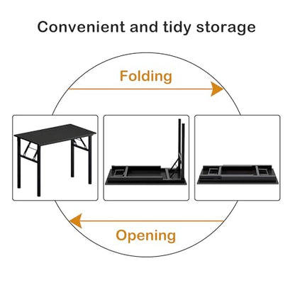 Need Office Computer Desk 39.3 Inch Sturdy Folding Laptop Table Black | Black Frame Writing Gaming Work Table/Foldable Home Office Desk/Sewing Table, No Assembly Required - color: Black & Black Frame, size: 39inch