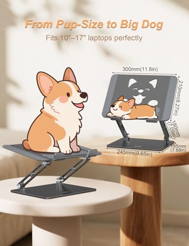 Aoviho Aluminum Laptop Stand for Desk Fit for All 10"-17.3" Laptops, Grey | Height-adjustable Notebook Holder, Ergonomic Computer Riser with Unique Puppy Cooling Vent, for Mac, Dell, Lenovo, HP - color: Gray