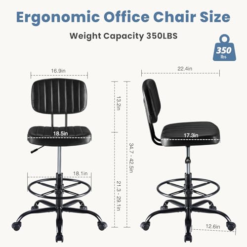 DUMOS Armless Drafting Chair, Standing Desk Chair, Rolling Stool - color: Black