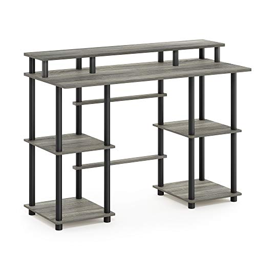 Furinno Turn-N-Tube Computer Desk, French Oak Grey/Black | Computer Desk with Monitor Stand, Office Desk for Home Office, Bedroom - color: French Oak/Black