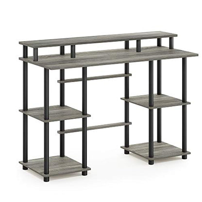 Furinno Turn-N-Tube Computer Desk, French Oak Grey/Black | Computer Desk with Monitor Stand, Office Desk for Home Office, Bedroom - color: French Oak/Black